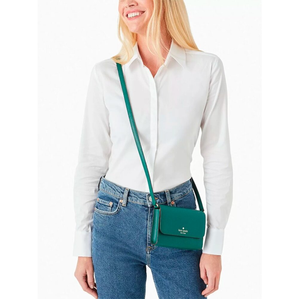 S Kate Spade Brynn Flap Crossbody Deep Jade Dark Green K4804 NWT $239 Retail - Picture 2 of 6